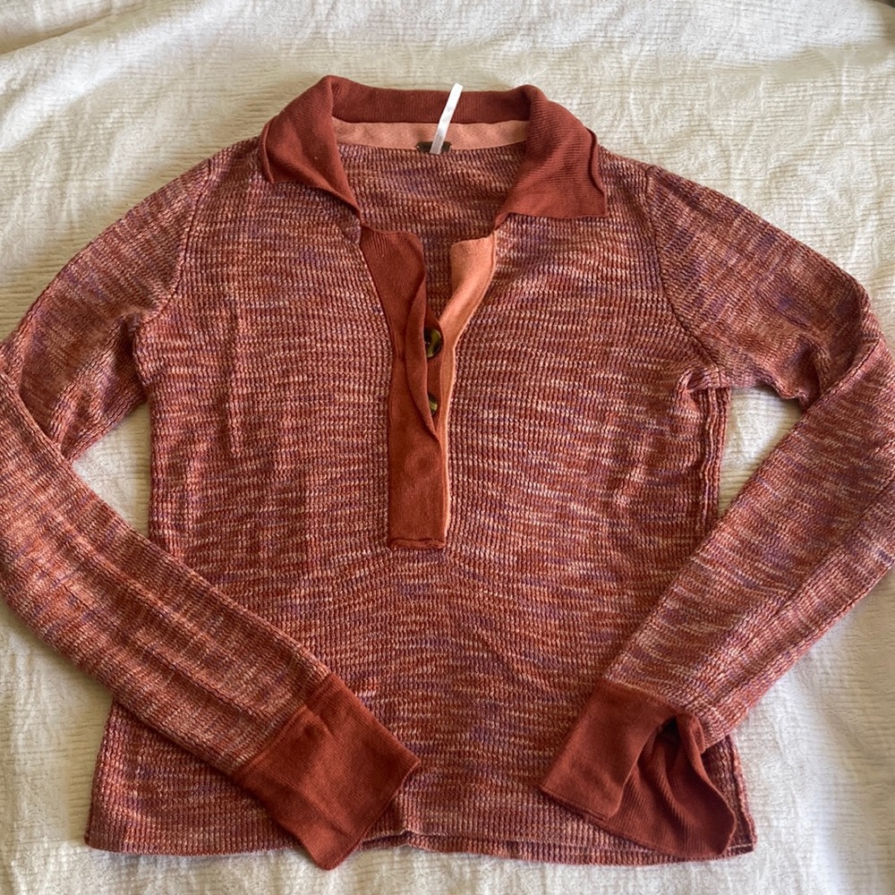 Free People Making Memories Knit Henley Polo Sweater Top Small